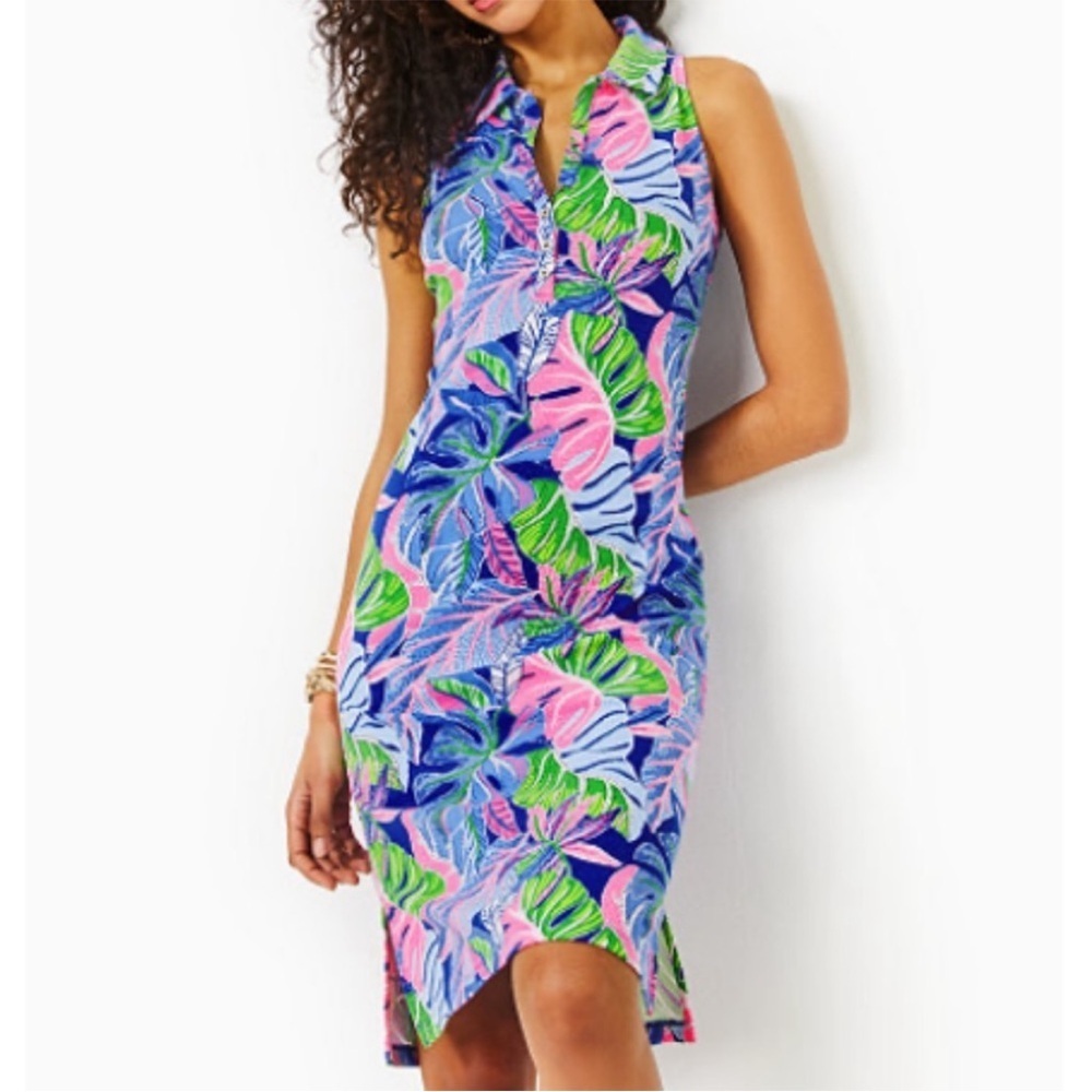 Lilly Pulitzer Reema Polo Dress Blue Grotto Beleaf In Yourself Size Small